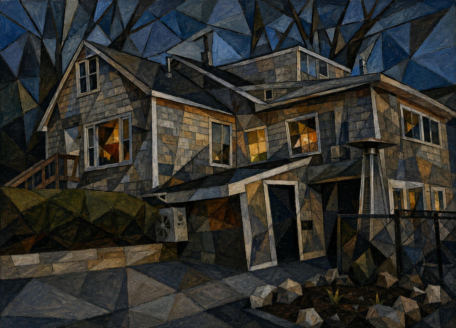 Cubist-style painting of The Dudley Chateau